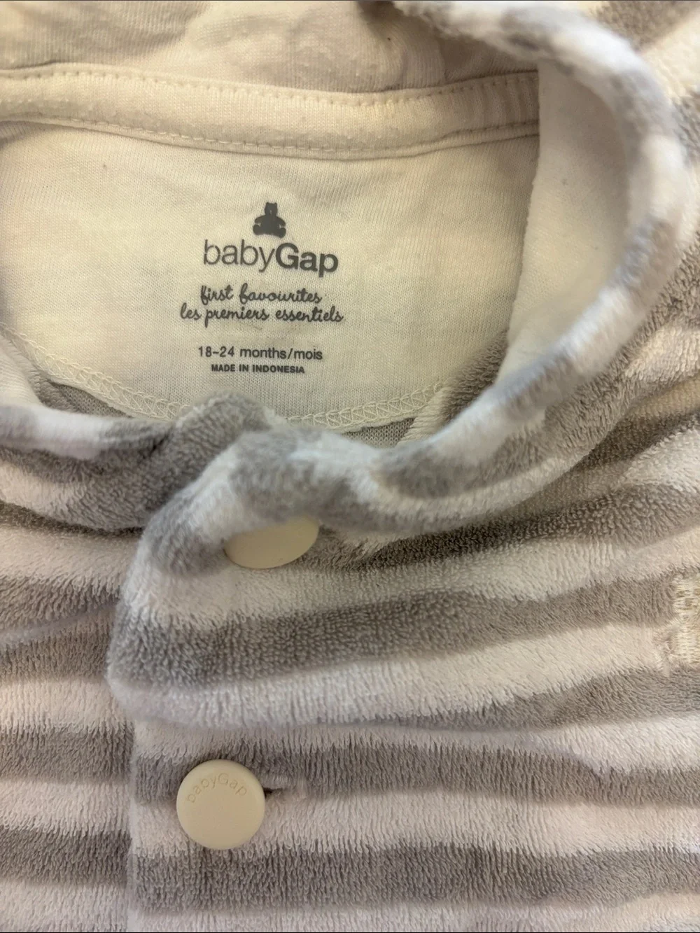 GAP Gray/beige & White Striped Hooded Baby Jacket with Ears - size 18-24 months